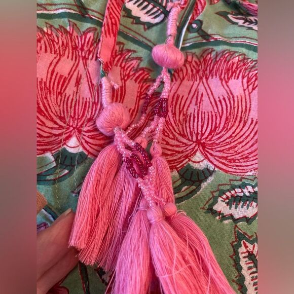 Pax Philomena NWT Francis Floral cotton draw string pants w/Beaded Tassel ties - Picture 7 of 16